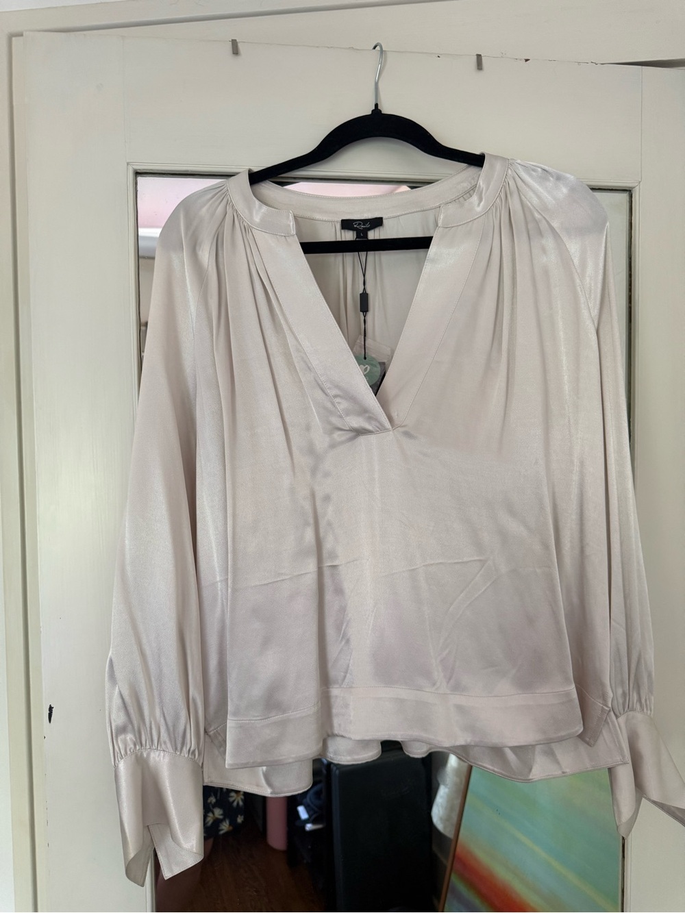 Rails Cream Satin V-Neck Blouse